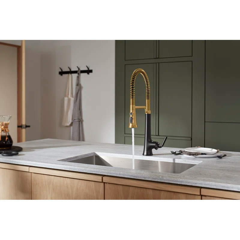 Kohler Tone Single Handle Semi-Professional Pre-Rinse Kitchen Sink Faucet with Three-Function Pull Down Sprayer