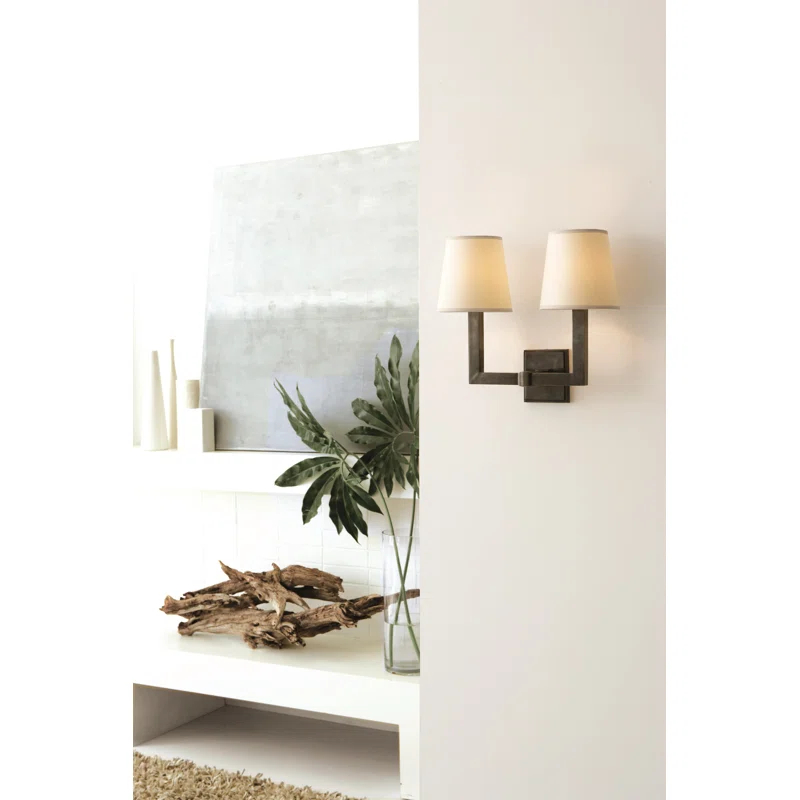 Polished Nickel Double Light Wall Sconce with Fabric Shade