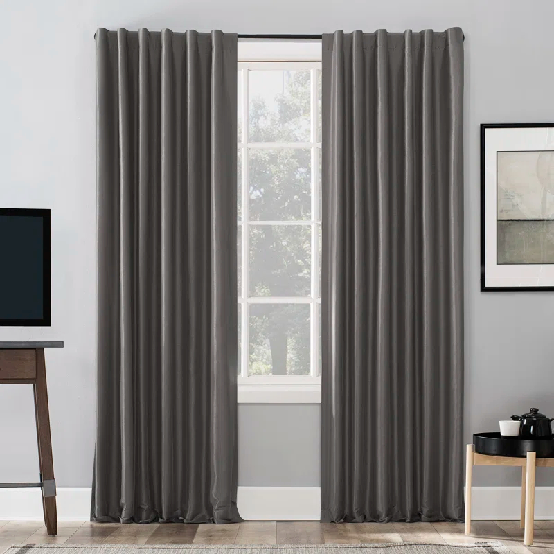 Faux Dupioni Silk Thermal Extreme 100% Blackout Back Tab Curtain Panel