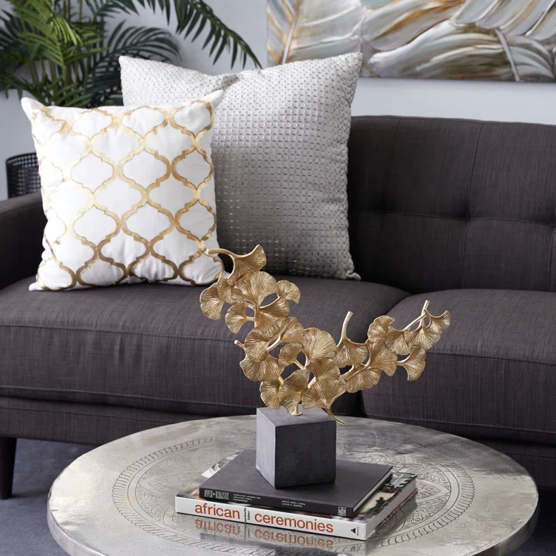 CosmoLiving by Cosmopolitan Polystone Handmade Floral Decorative Sculpture with Black Block Base
