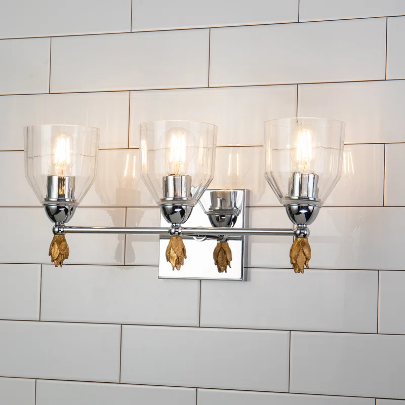 Polished Chrome and Gold 3-Light Vanity Sconce with Clear Dome Shade