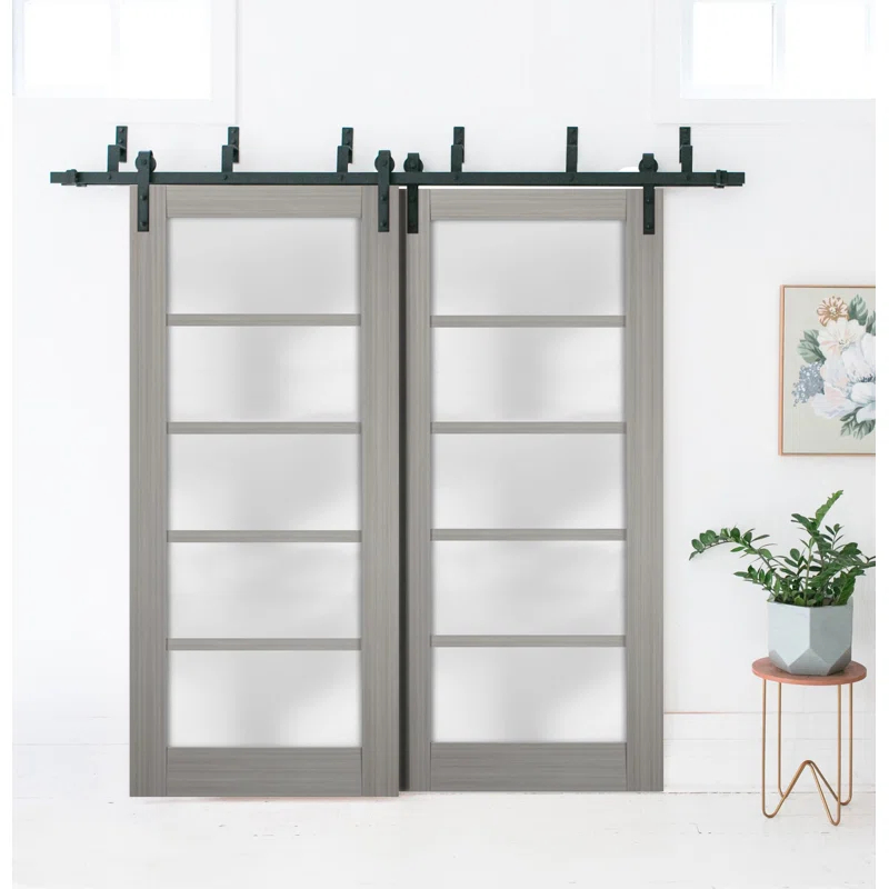 Quadro Frosted Glass Barn Doors with Installation Hardware Kit