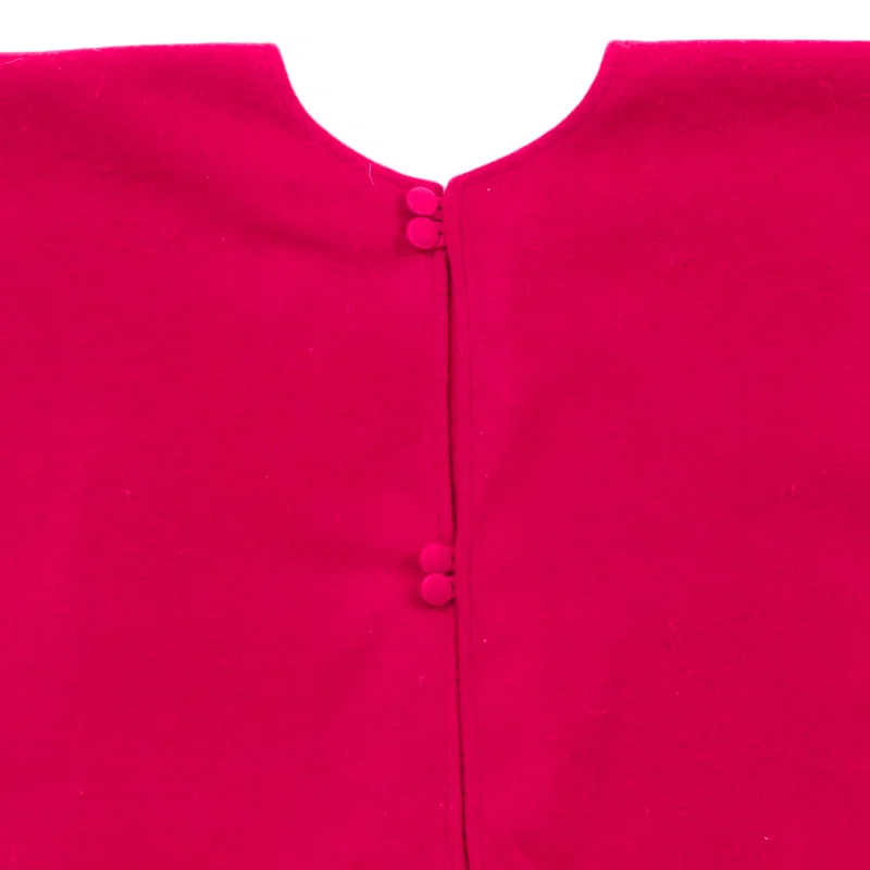 Handmade Red Recycled Wool Christmas Tree Skirt with Ruffled Flower Border