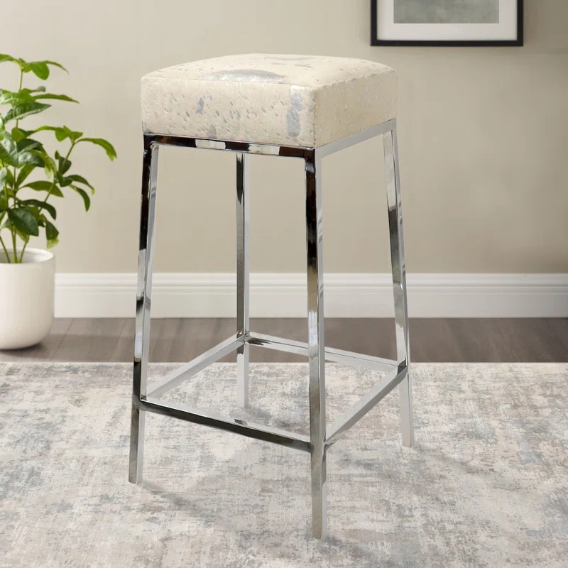 Pasargad Safari Stainless Steel & Cowhide Bar Stool