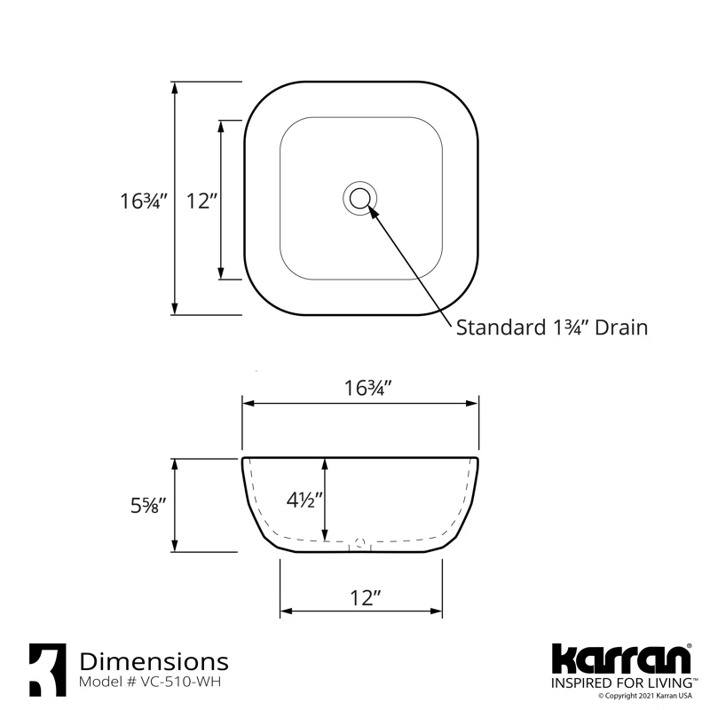 Karran Valera 17 In. Vitreous China Square Vessel Bathroom Sink