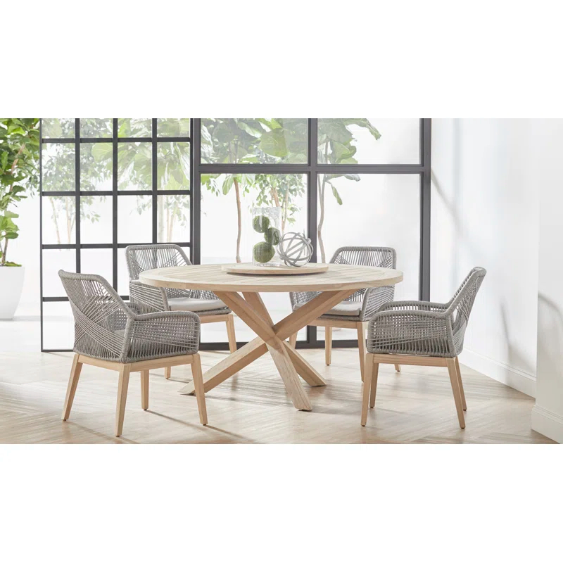 Boca 63" Transitional Gray Teak Round Outdoor Dining Table
