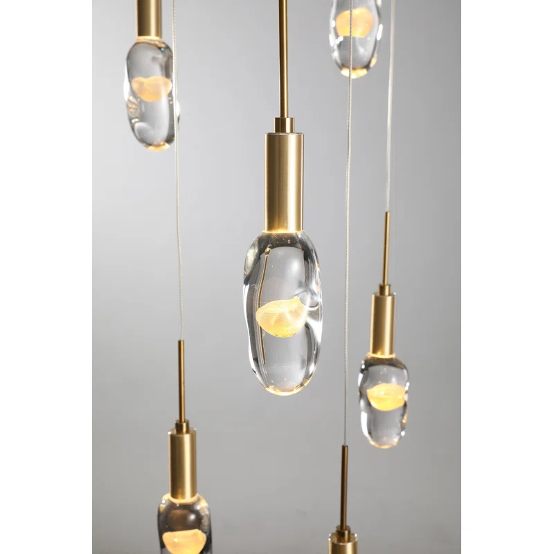 Elegant Gold Aluminum LED Chandelier with Clear Crystal Orbs