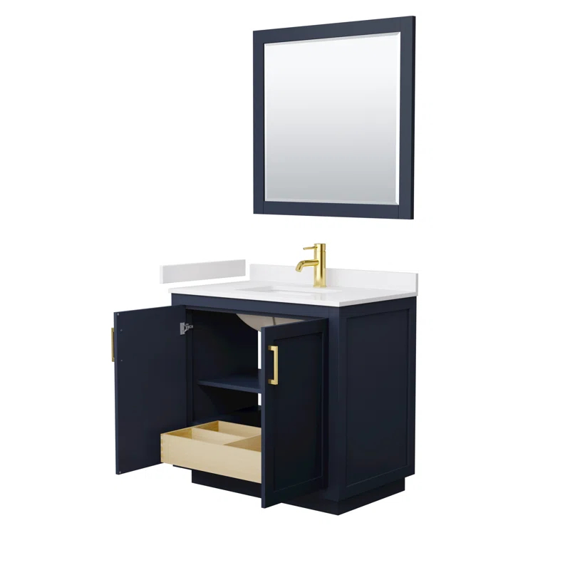 Wyndham Collection Miranda 36" Freestanding Single Bathroom Vanity with Cultured Marble Top with 34" Mirror | Wayfair