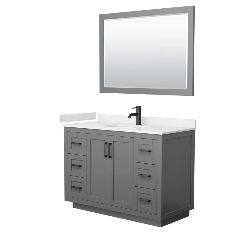 Wyndham Collection Miranda 48" Freestanding Single Bathroom Vanity with Cultured Marble Top with 46" Mirror