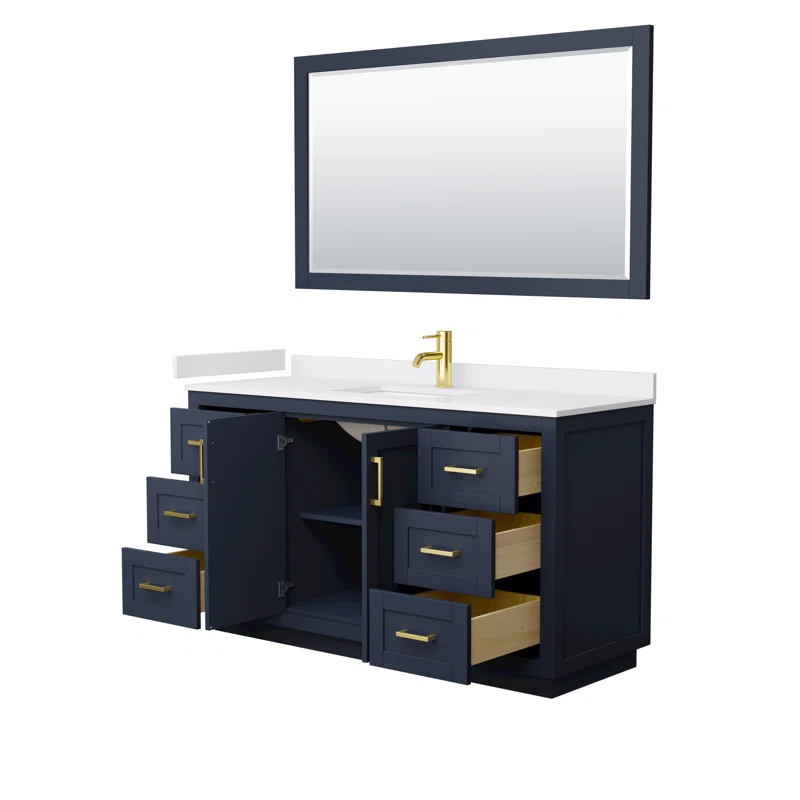 Wyndham Collection Miranda 60" Freestanding Single Bathroom Vanity with Cultured Marble Top with 58" Mirror