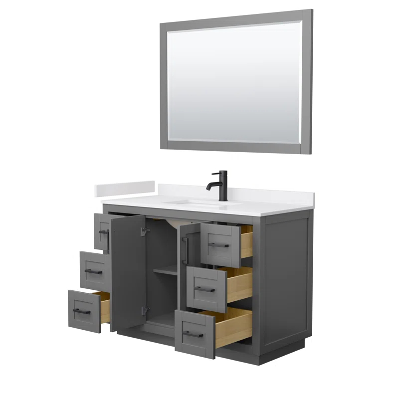 Wyndham Collection Miranda 48" Freestanding Single Bathroom Vanity with Cultured Marble Top with 46" Mirror