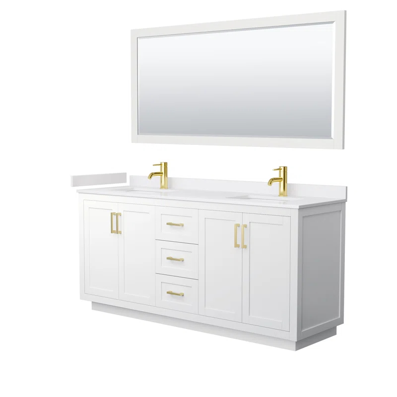 Wyndham Collection Miranda 72" Freestanding Double Bathroom Vanity with Cultured Marble Top with 70" Mirror | Wayfair