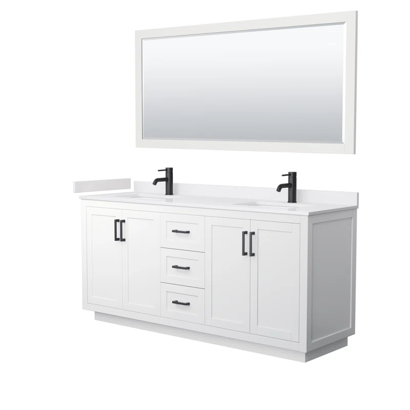 Wyndham Collection Miranda 72" Freestanding Double Bathroom Vanity with Cultured Marble Top with 70" Mirror