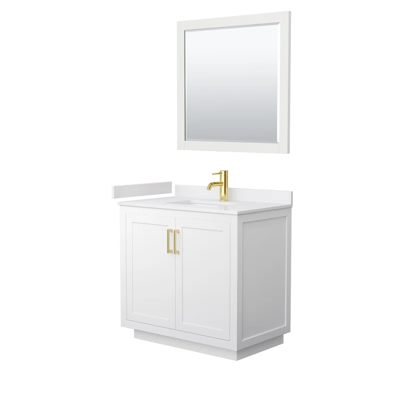 Wyndham Collection Miranda 36" Freestanding Single Bathroom Vanity with Cultured Marble Top with 34" Mirror
