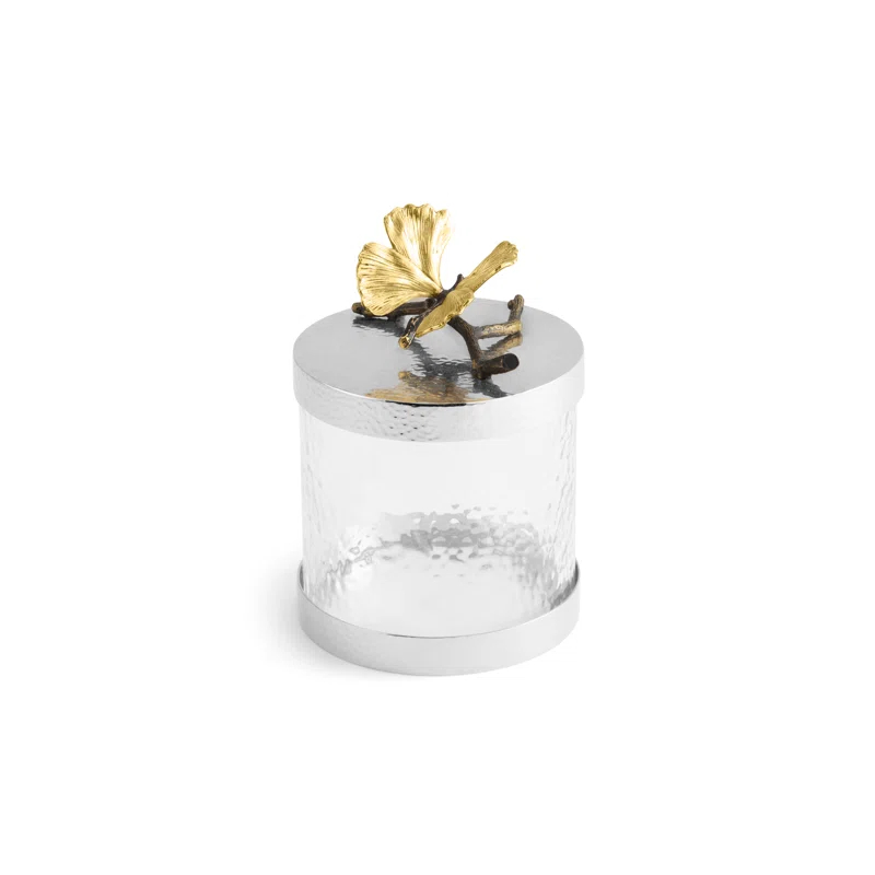 Butterfly Ginkgo Elegant Canister 6"H x 5.5" DIA Crystal and Bronze