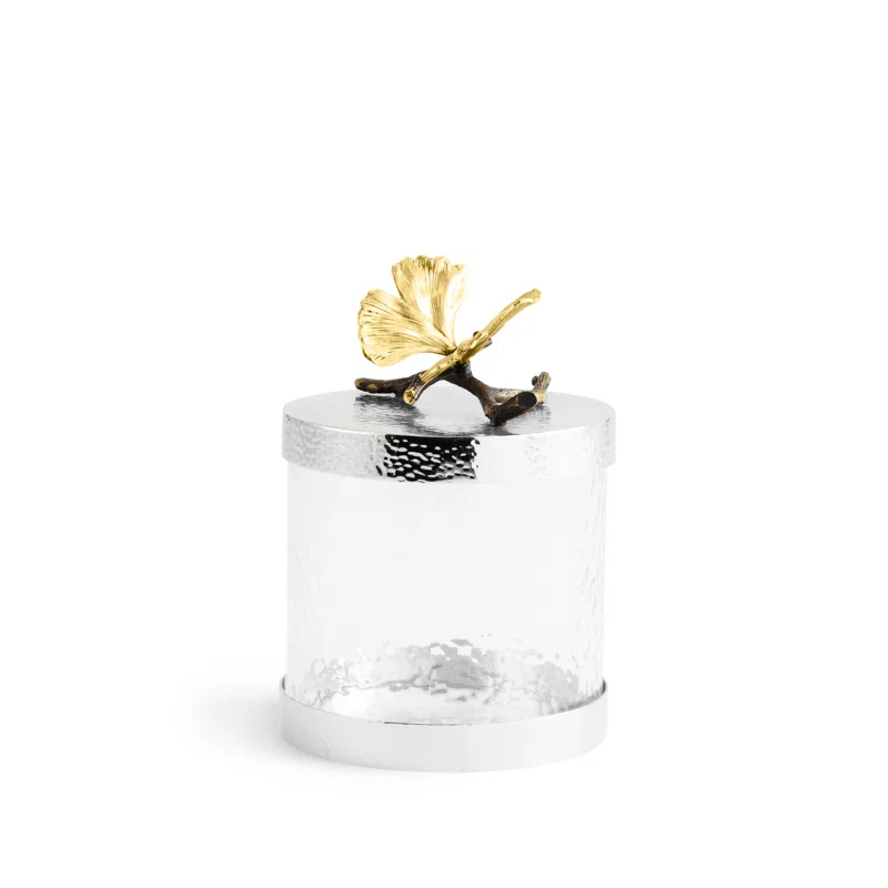 Butterfly Ginkgo Elegant Canister 6"H x 5.5" DIA Crystal and Bronze