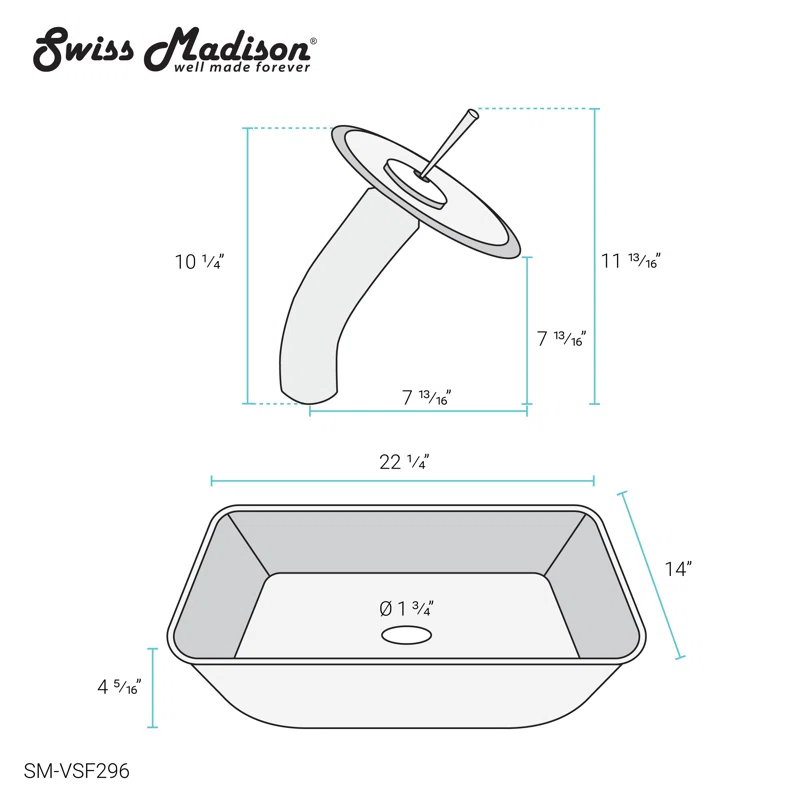Cascade Rectangular Glass Vessel Sink with Faucet