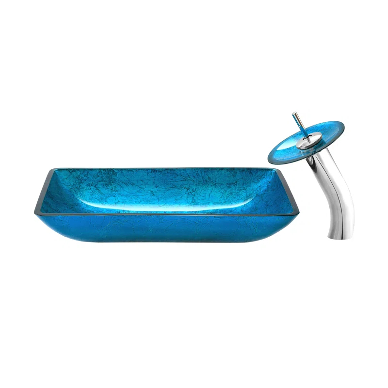 Cascade Rectangular Glass Vessel Sink with Faucet