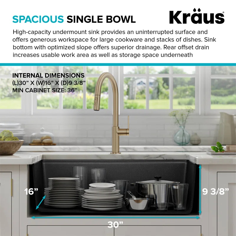 Kraus Bellucci 32 in. Undermount Quartz Composite Single Bowl Kitchen Sink with Accessories