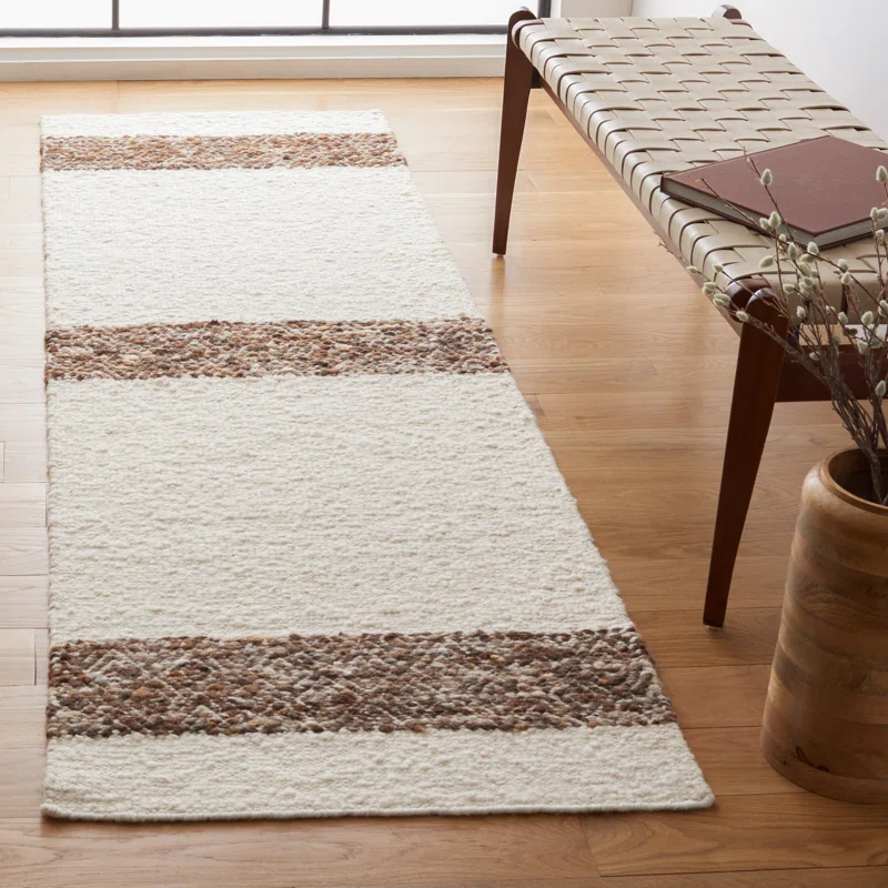 Red Barrel Studio® Natura Hand Woven Wool/Cotton Rug in Brown/Ivory