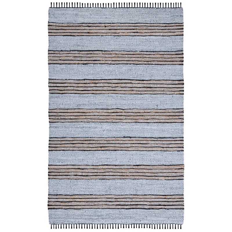 Vintage Leather Hand Woven 70% Leather, 25% Jute, And 10% Cotton Striped Rug