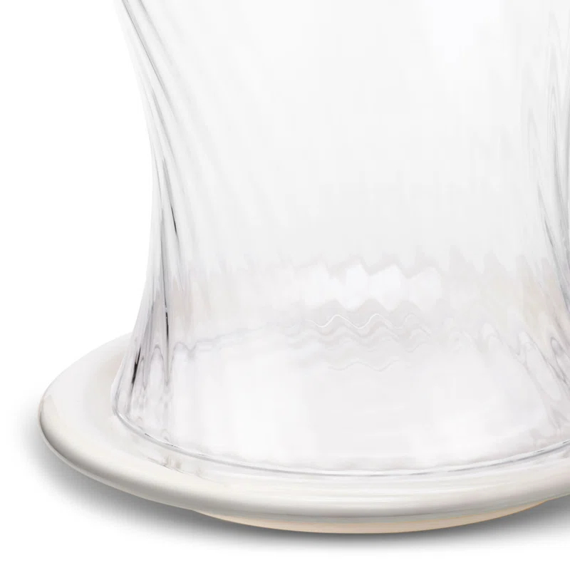 Small Cream Ceramic Base Glass Hurricane Lamp