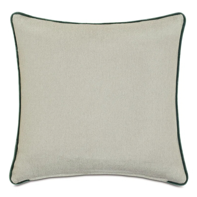 Olive Green and Beige Velvet Cotton Blend Square Throw Pillow