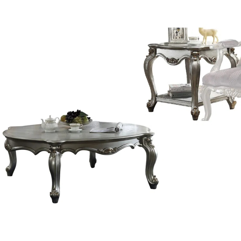 47 Antique Platinum Wood Poly Resin Coffee Table