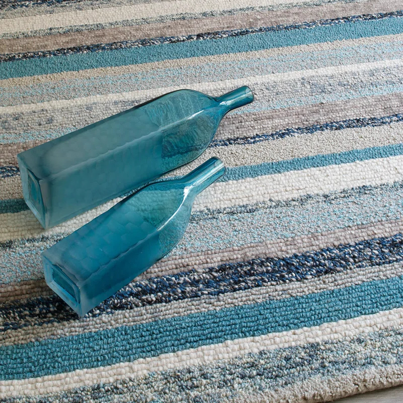 Fairfield Striped Handmade Tufted Blue/White/Brown Area Rug
