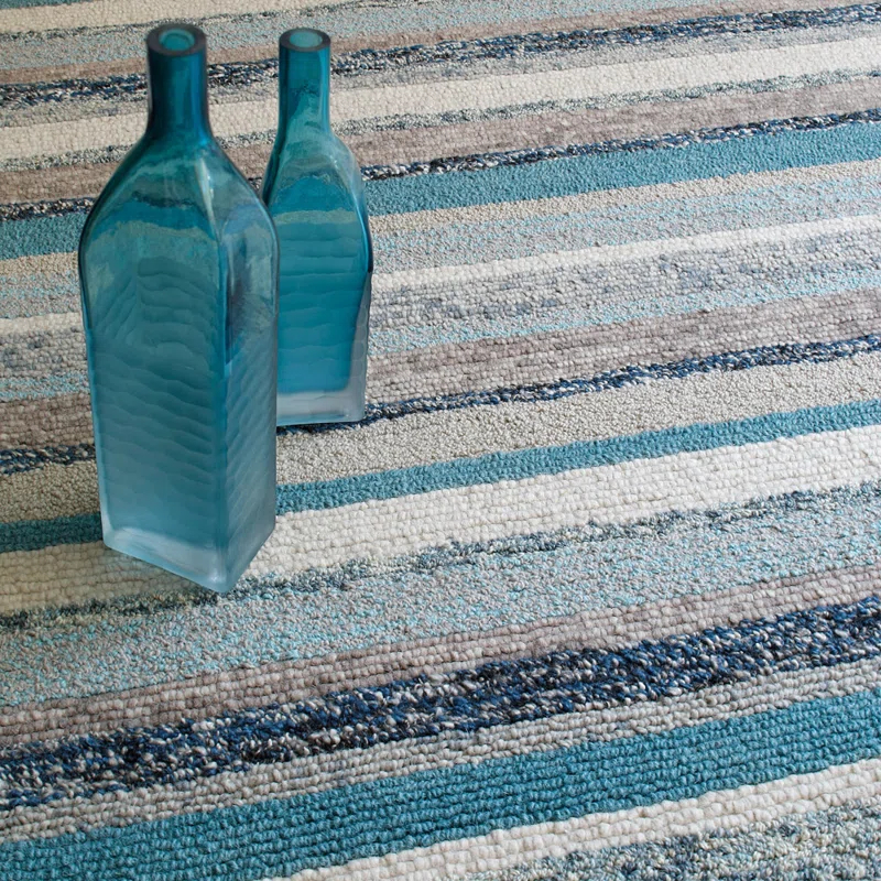 Fairfield Striped Handmade Tufted Blue/White/Brown Area Rug