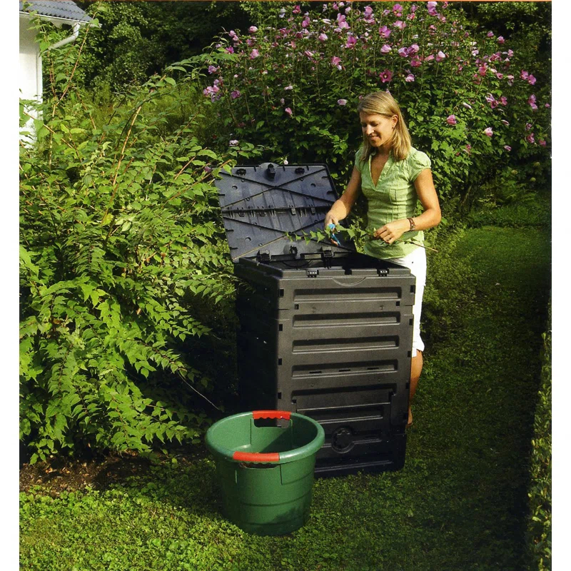 Exaco 120 Gallons Polyethylene Plastic Outdoor Stationary Composter with Latching Lid