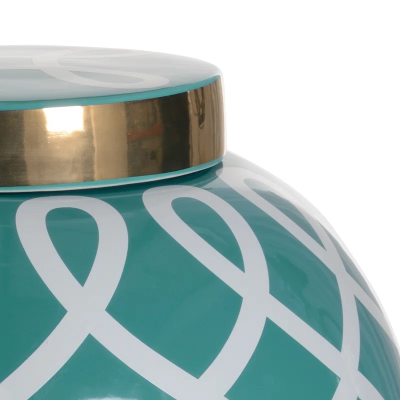 Sarah Teal and Gold Ceramic Ginger Jar