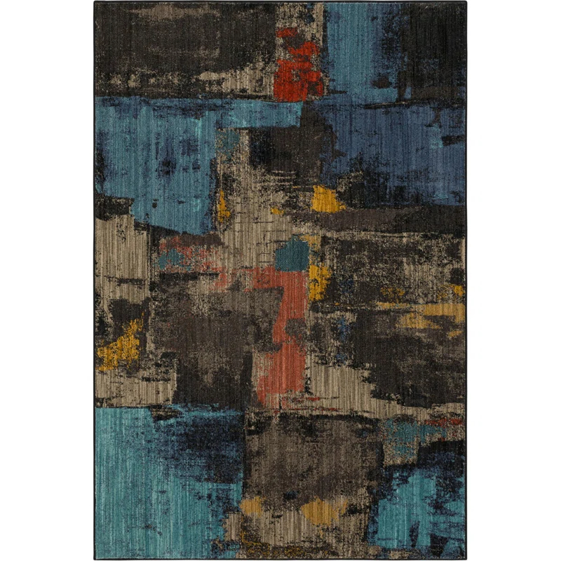 Karastan Karastan Brown/Blue/Black Modern Abstract Area Rug