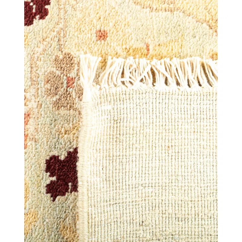 Ivory Floral Hand-Knotted Wool Rectangular Area Rug 8' x 10'