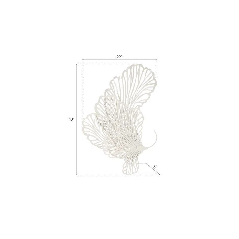 White Powder-Coated Metal Butterfly Wall Sculpture
