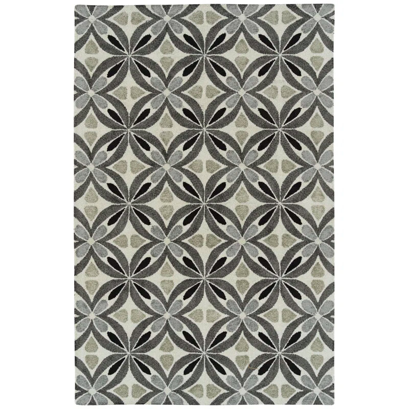 Kaleen Peranakan Tile Floral Handmade Tufted Grey Indoor/Outdoor Use Area Rug | Wayfair