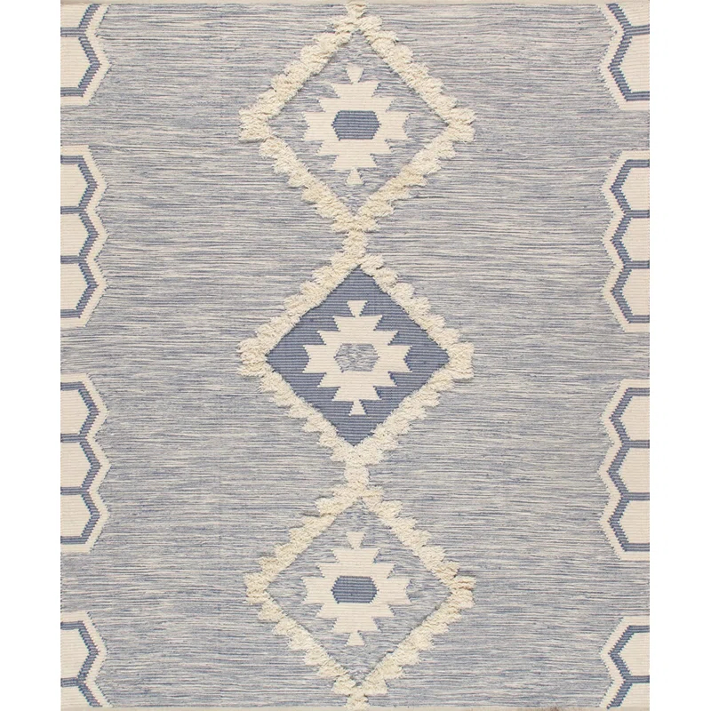 Pasargad Santa Fe Southwestern Handwoven Wool Blue/White Area Rug