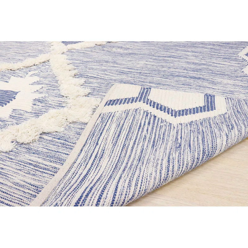 Pasargad Santa Fe Southwestern Handwoven Wool Blue/White Area Rug
