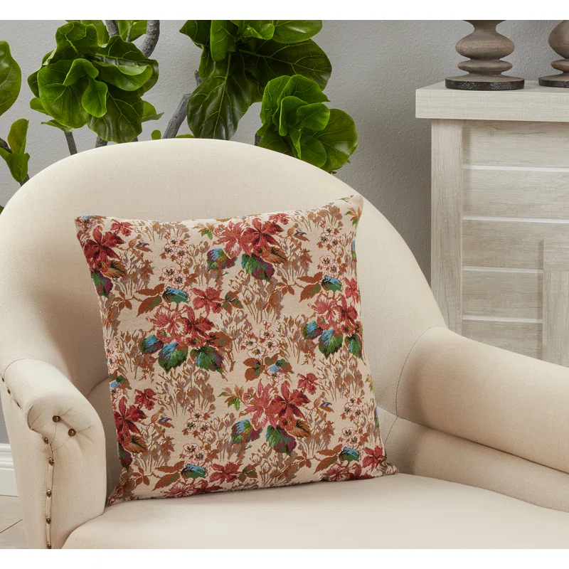 Saro Gertrude Collection Floral Reversible Pillow Cover