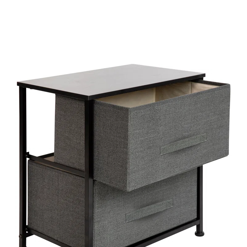 Malone 2 Drawer Storage Stand with Wood Top & Fabric Pull Drawers