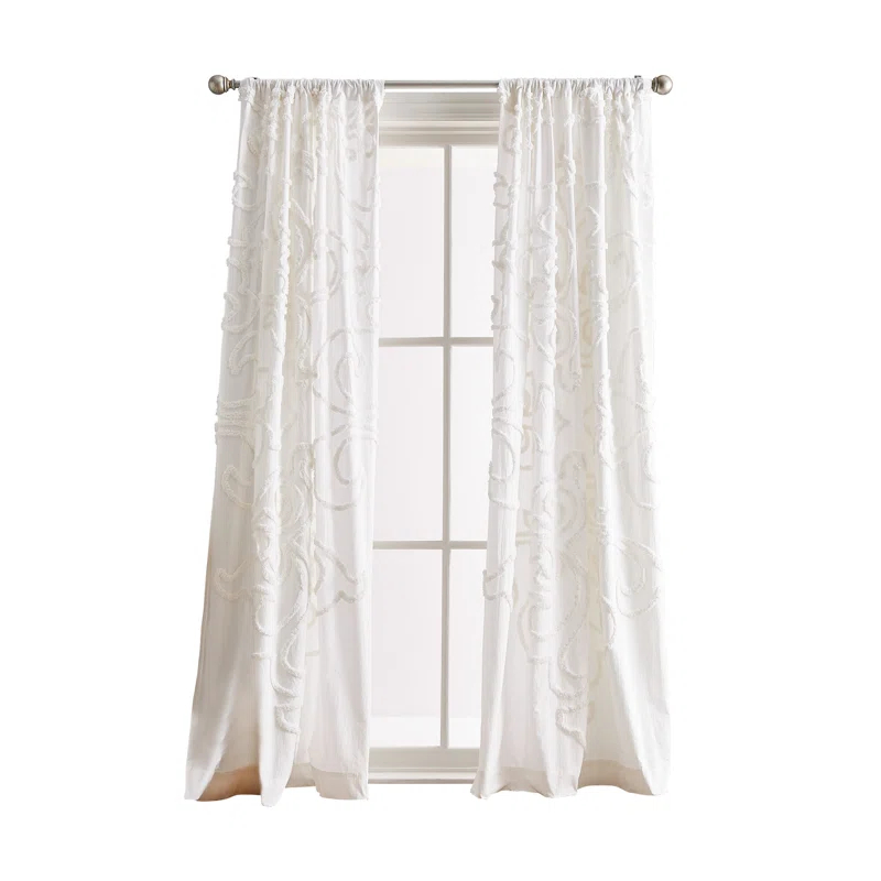 Peri Home Peri Home Gates Tufted Chenille Rod Pocket Curtain Panel Pair White (Set of 2)