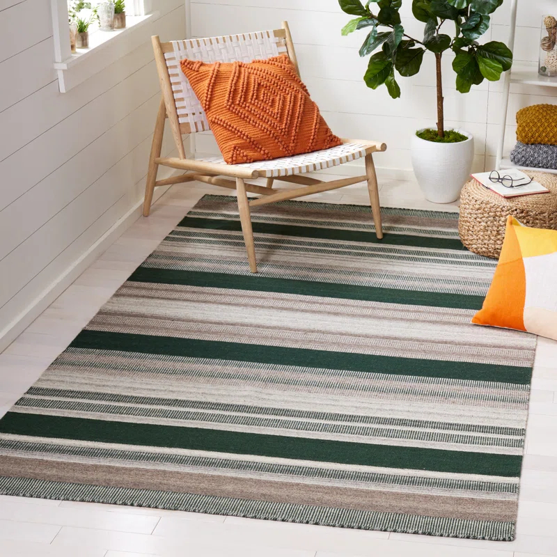 Safavieh Dhurries Flat Weave 80% Wool, 20% Cotton Striped Rug