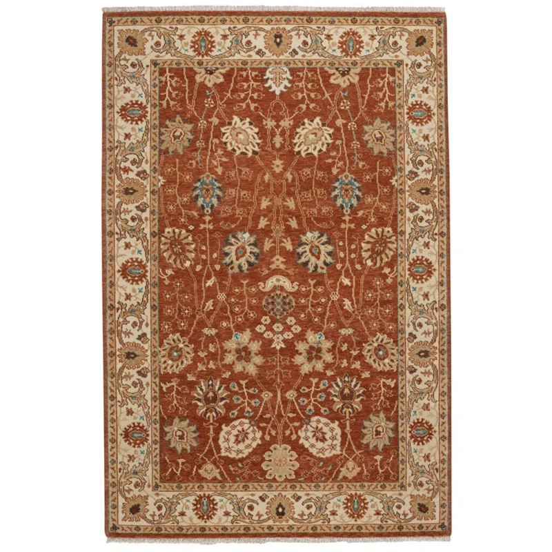 Sarah Hand-Knotted Ivory and Rust Wool 8' x 10' Area Rug
