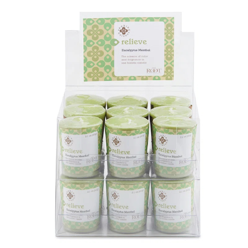 Root Candles Seeking Balance Relieve Eucalyptus Menthol Scented Votive Candle (Set of 18)