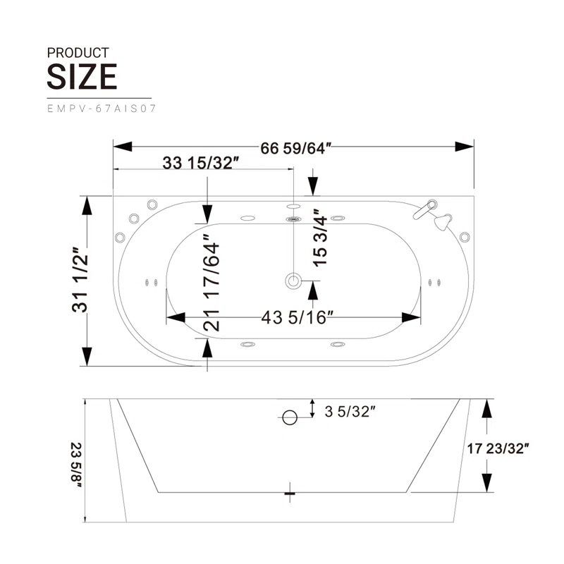 67'' x 33.5'' Freestanding Whirlpool Plastic / Acrylic Bathtub with Faucet