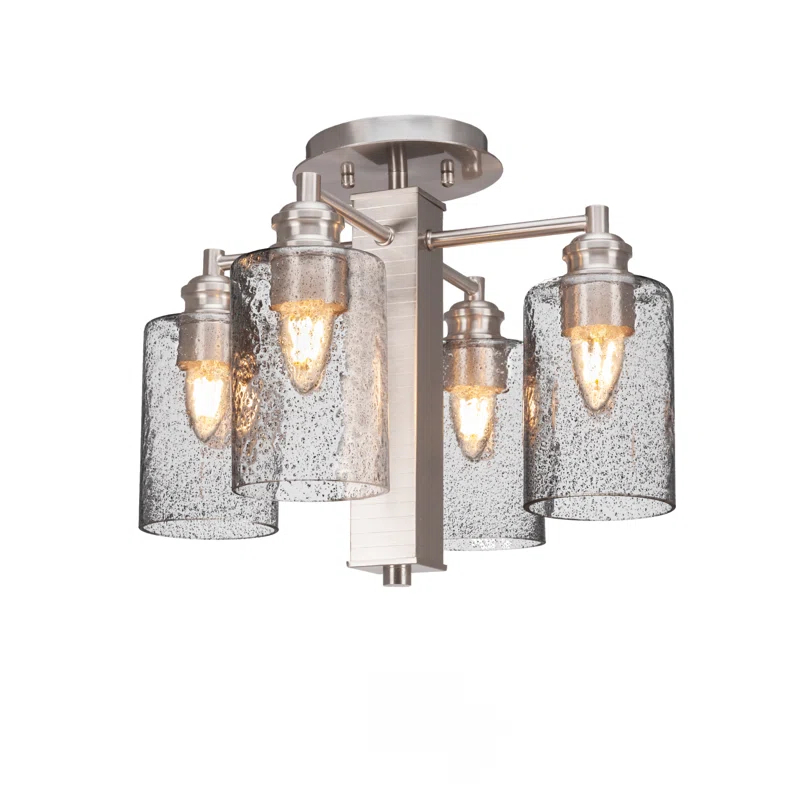 Burwinda 4 Light Semi-Flush Shown In Brushed Nickel Finish With 4" Smoke Bubble Glass