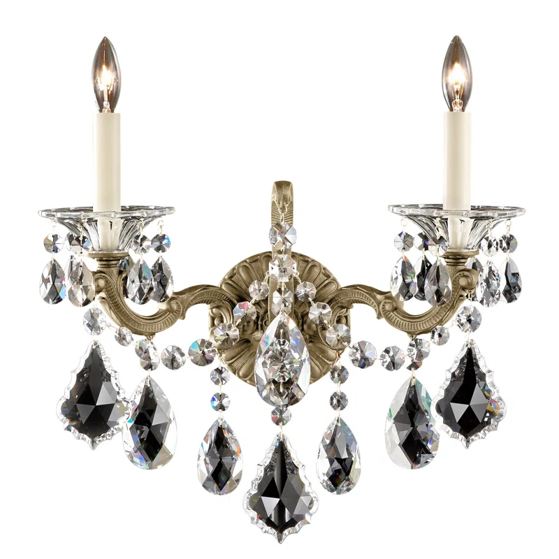 Antique Silver 2-Light Sconce with Clear Heritage Crystals