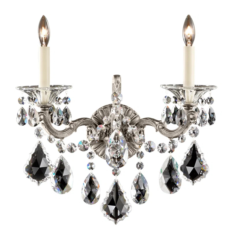Antique Silver 2-Light Sconce with Clear Heritage Crystals
