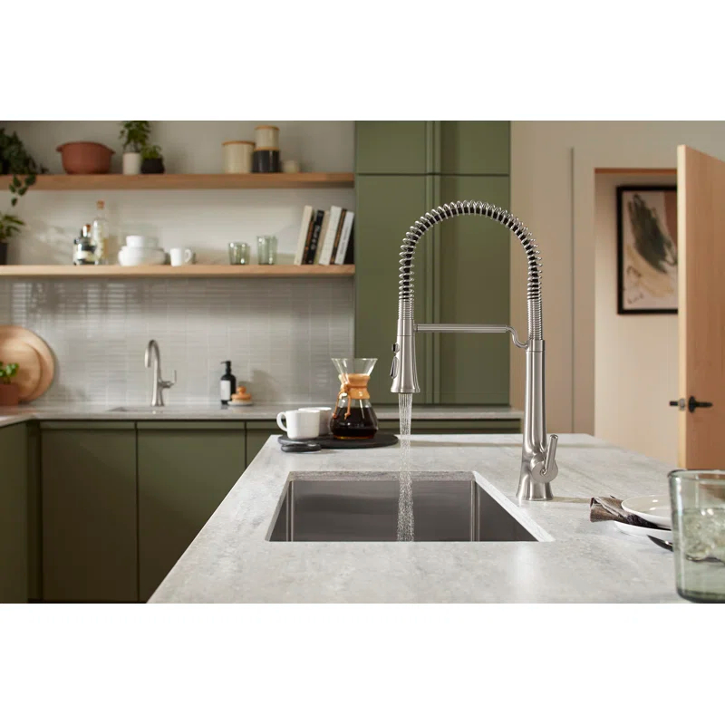 Kohler Tone Single Handle Semi-Professional Pre-Rinse Kitchen Sink Faucet with Three-Function Pull Down Sprayer