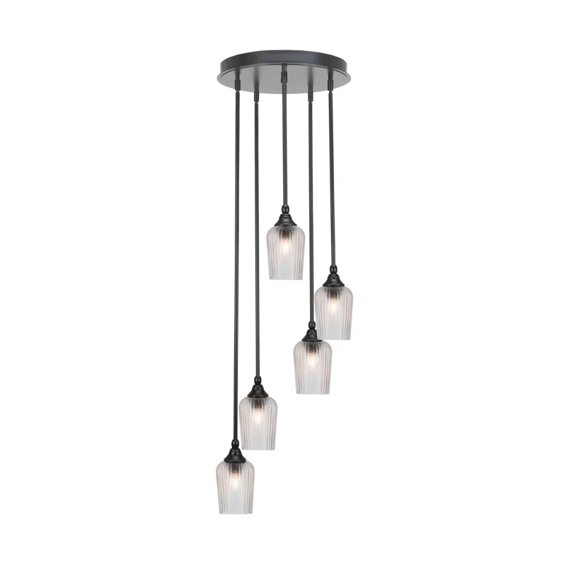 Everly Quinn Empire 5 Light Stem Hung Cluster Pendalier Shown With 5" Glass